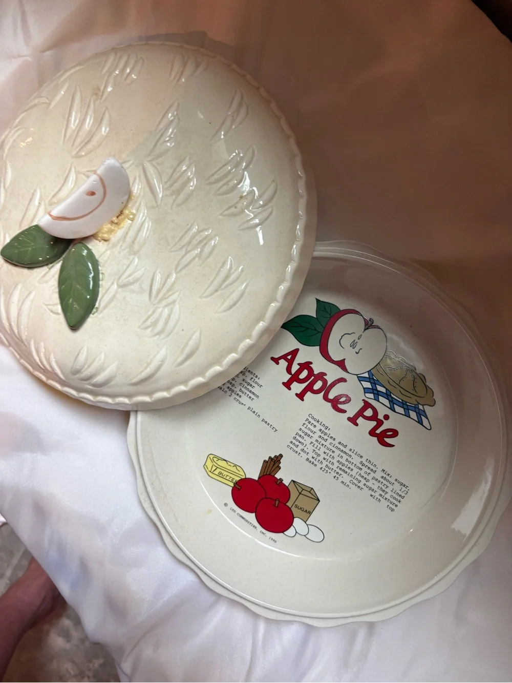 Vintage Ceramic Apple Pie Recipe Server Dish With Lid